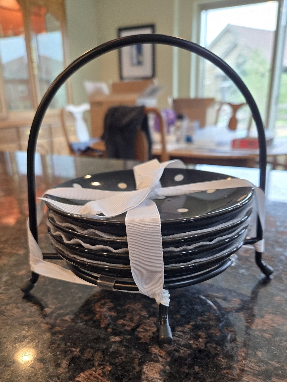Signature Black and White Polka Dot Stackable Ceramic 6" Dessert Plates Set Of 4